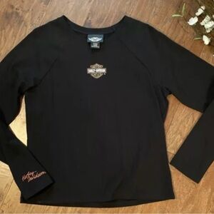 Women’s Harley Davidson Long Sleeve Black Top. ~ L